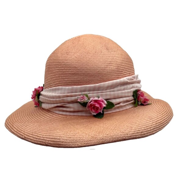 RARE Vintage Womens Pink Straw Hat Roses Garden Party by Anne Vuille Barney\'s main image 3